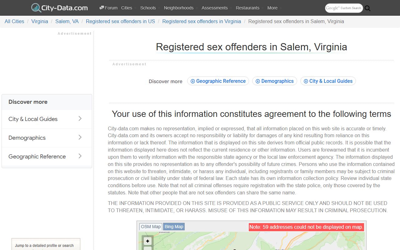 Salem Virginia sex offender registry data search