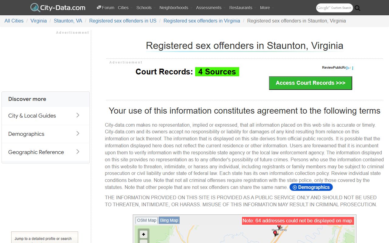 Staunton Virginia sex offender registry data search