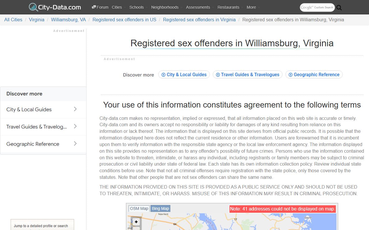Williamsburg Virginia sex offender registry data