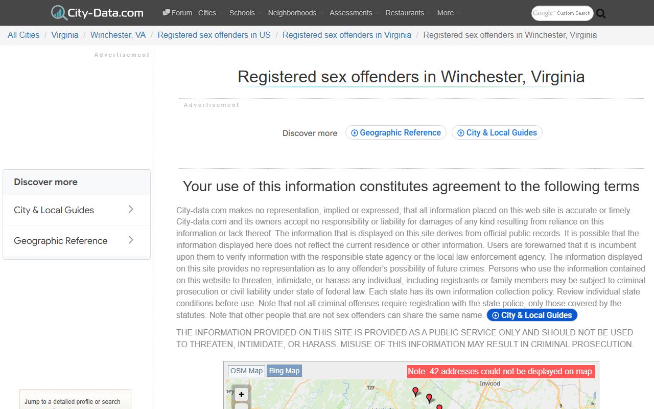 Winchester Virginia sex offender registry data search
