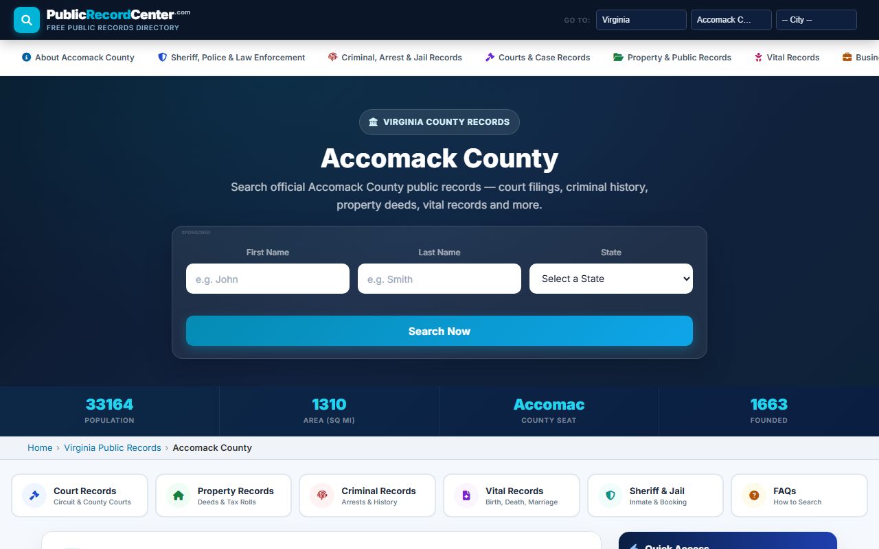 Accomack County public records and sex offender registry
