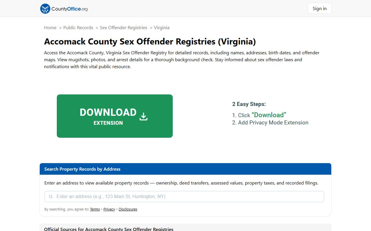Accomack County sex offender registry information