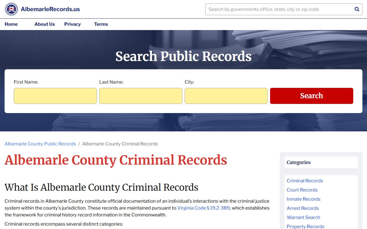 Albemarle County criminal records and sex offender registry
