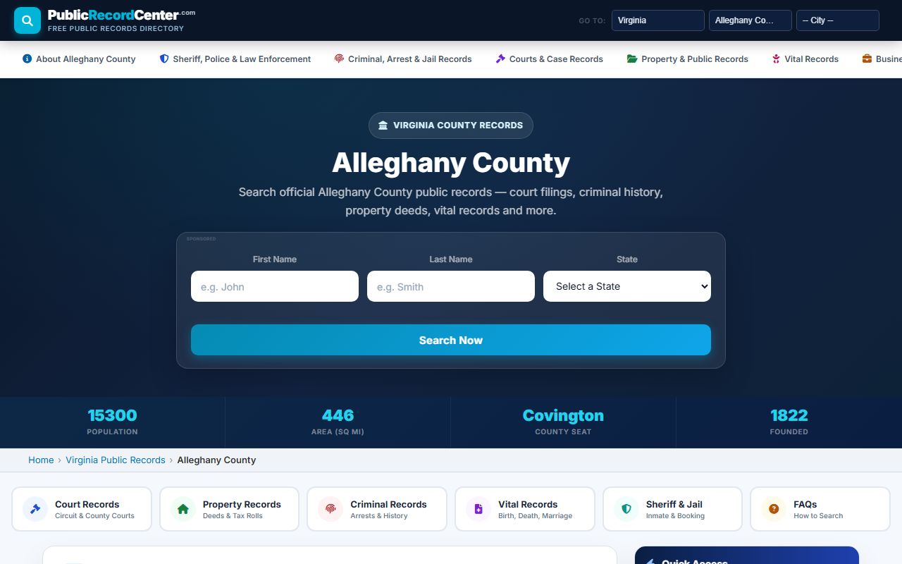 Alleghany County public records and sex offender registry
