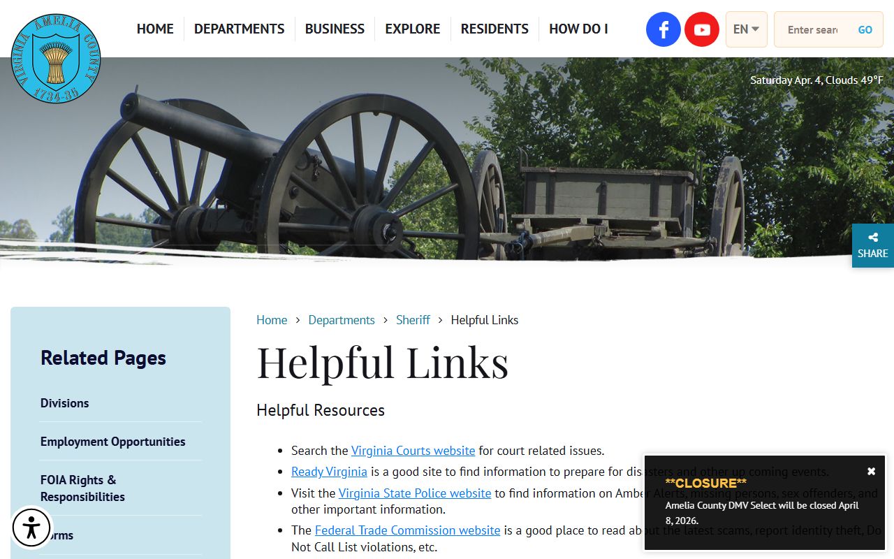 Amelia County Sheriff helpful links sex offender resources