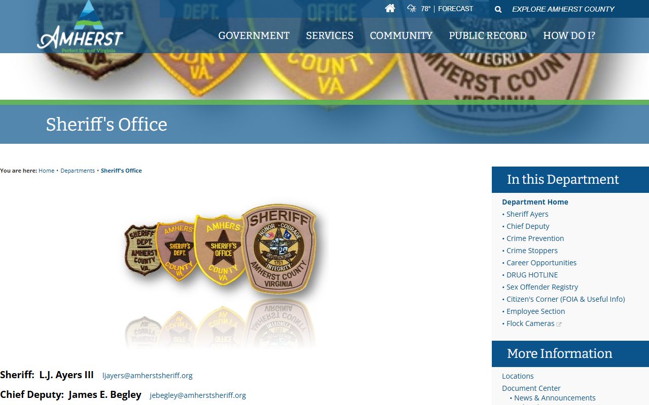 Amherst County Sheriff Office sex offender registry
