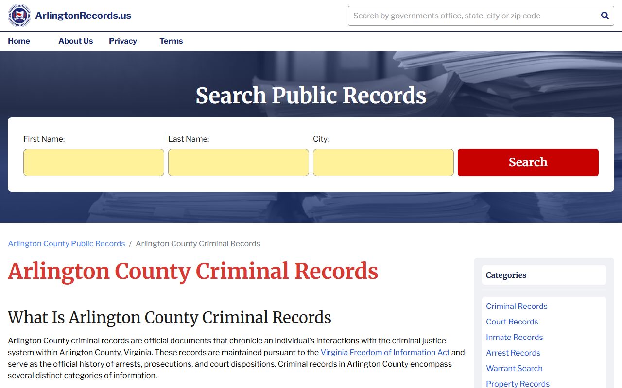 Arlington County criminal records and sex offender registry