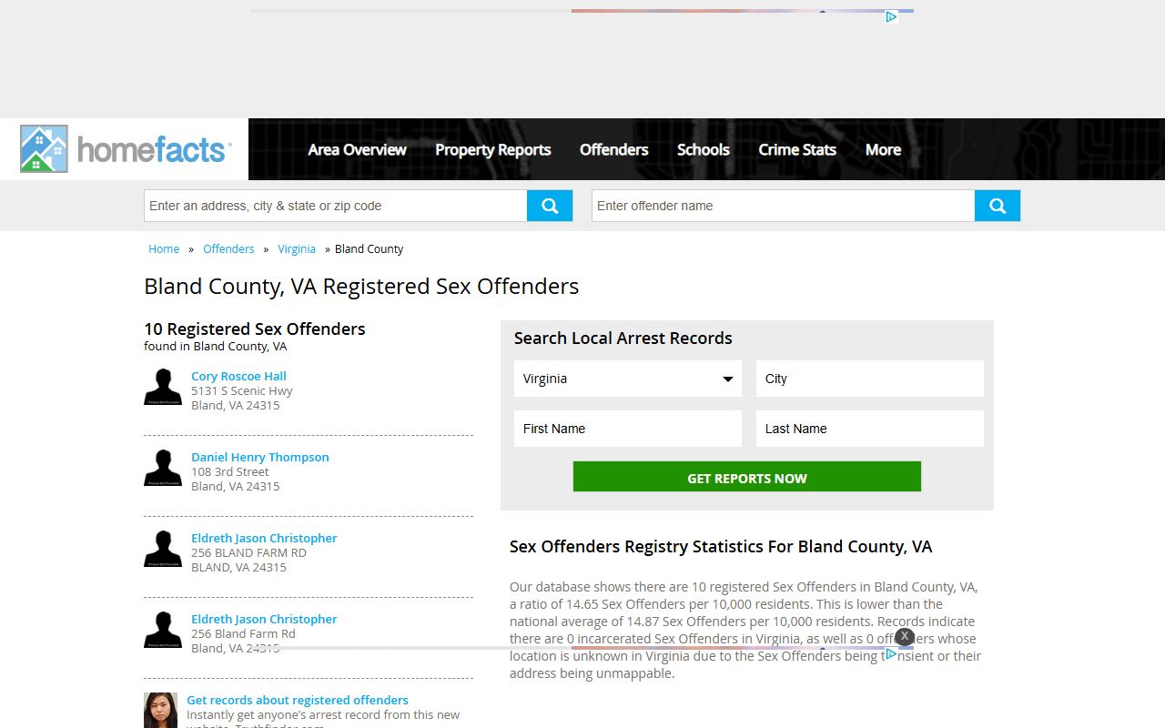 Bland County sex offender registry information