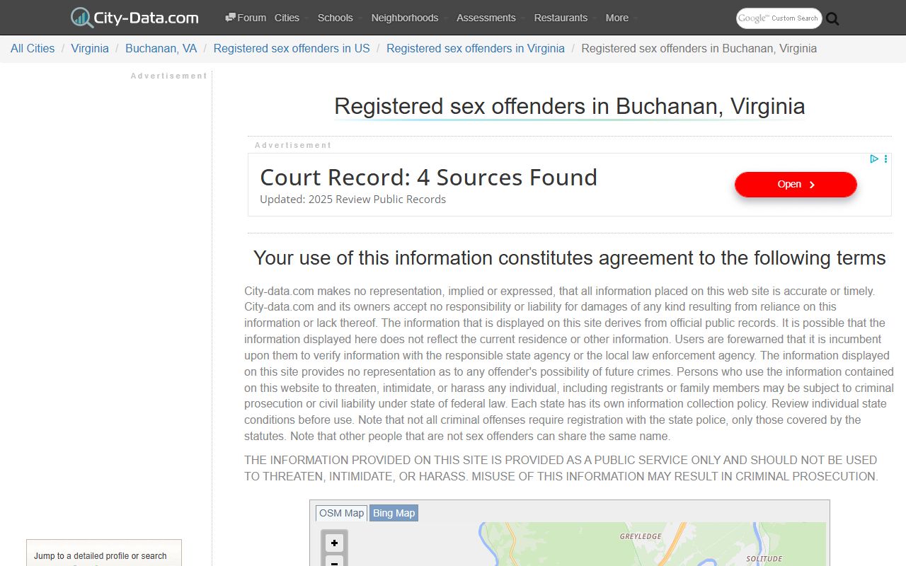 Buchanan County sex offender data statistics