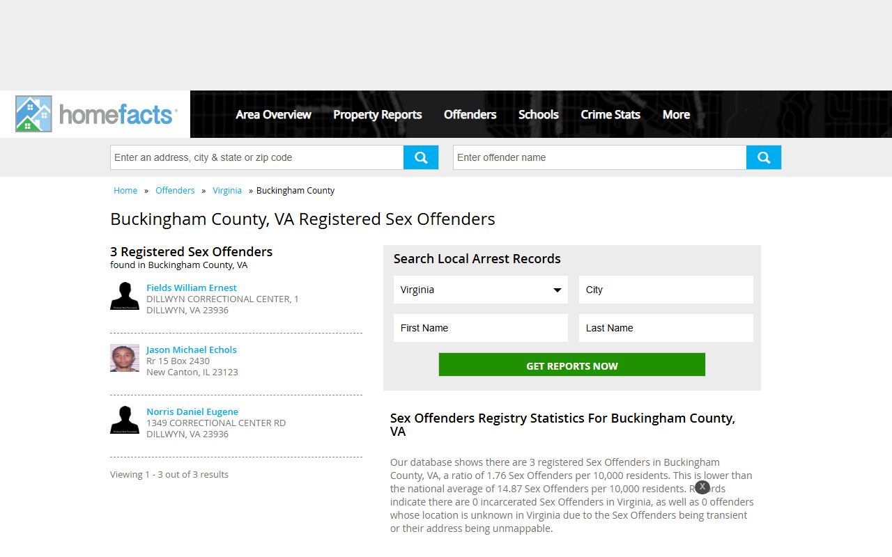 Buckingham County Sheriff's Office sex offender information