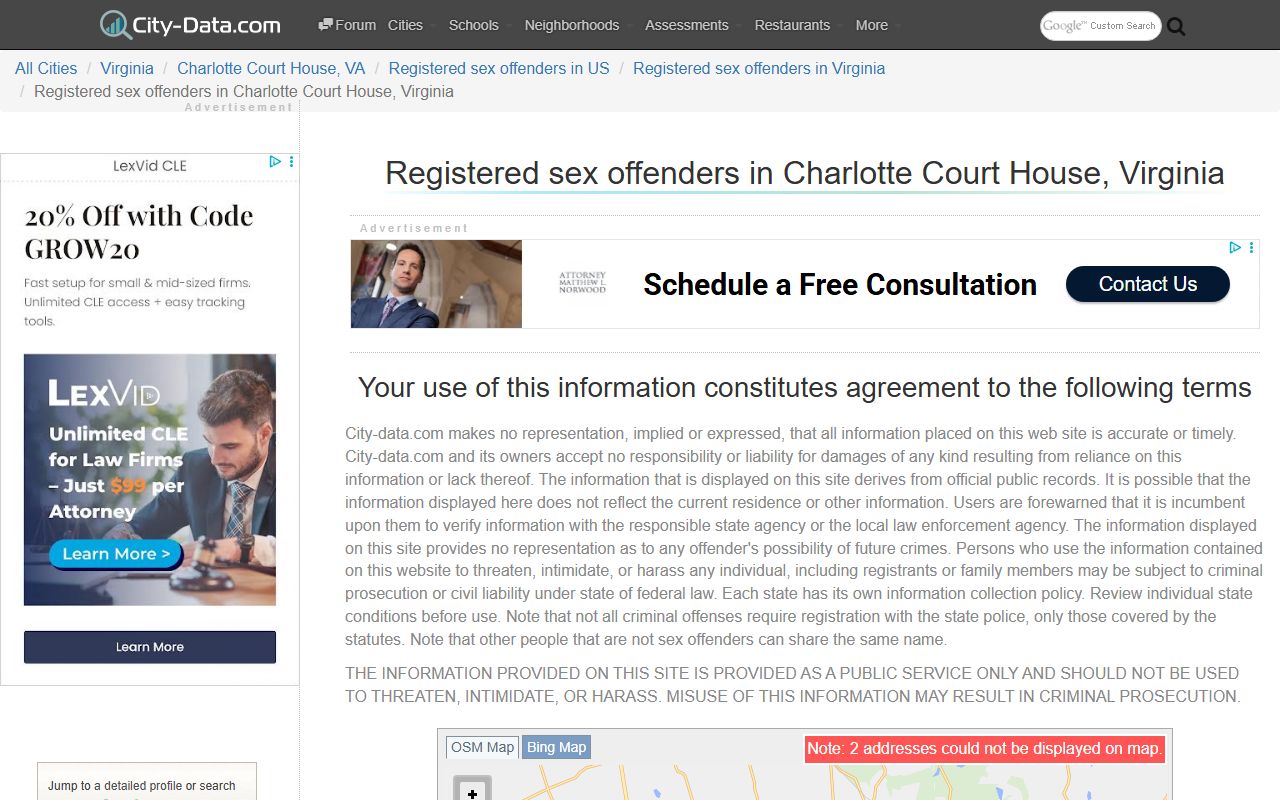Charlotte Court House Virginia sex offender registry data