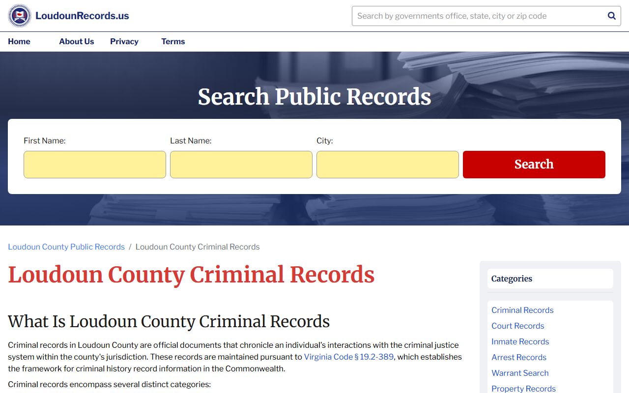 Loudoun County criminal records and sex offender registry information