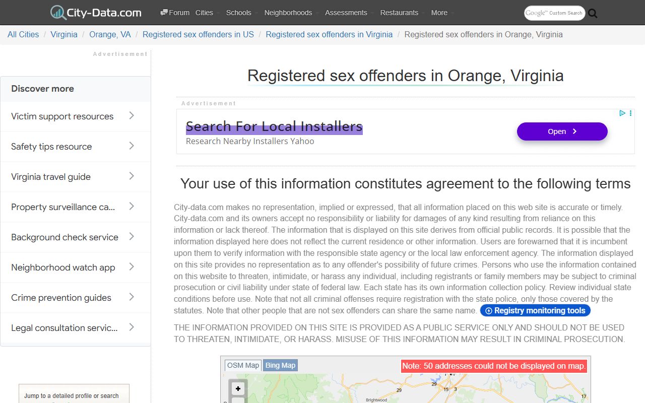 Orange County Virginia sex offender data statistics