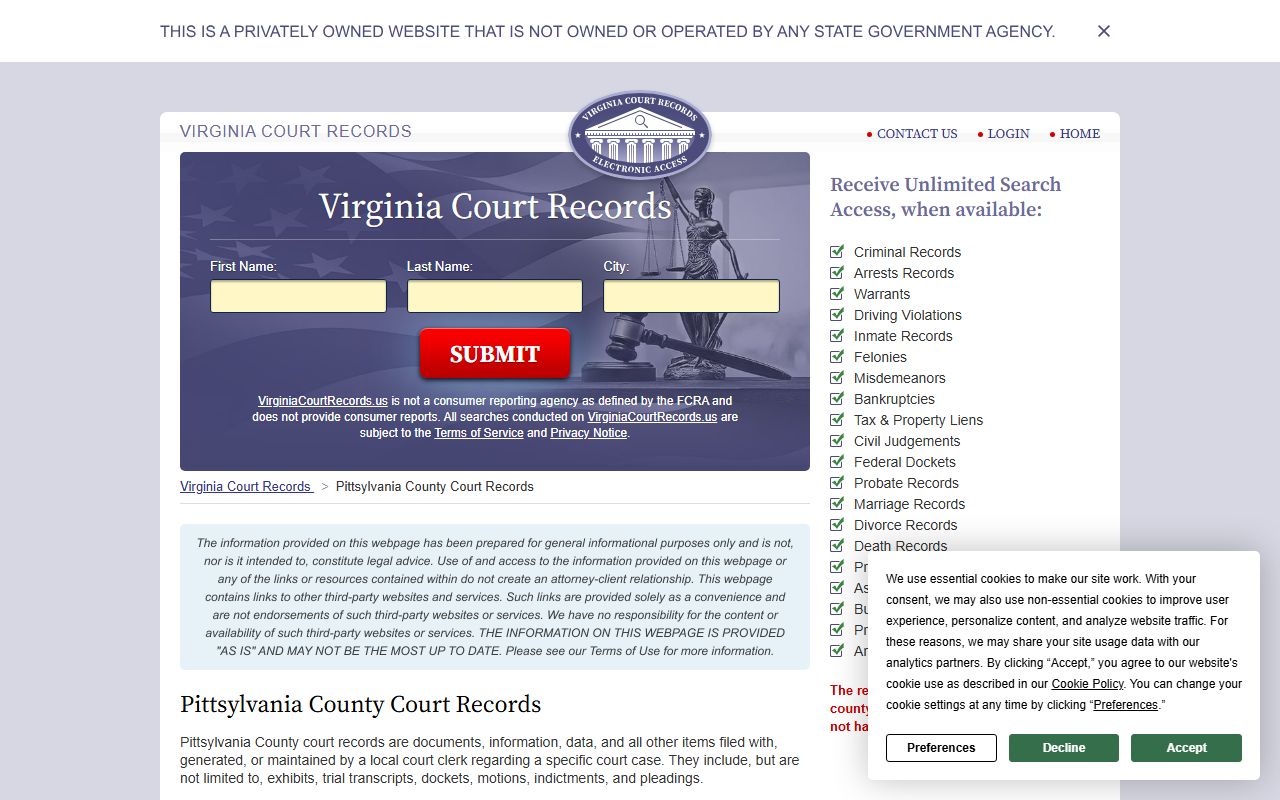 Pittsylvania County court records sex offender registry Virginia