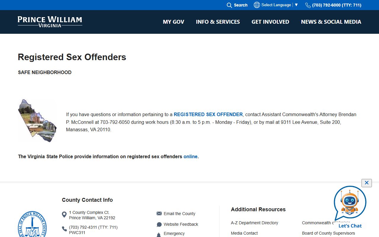 Prince William County sex offender registry resources