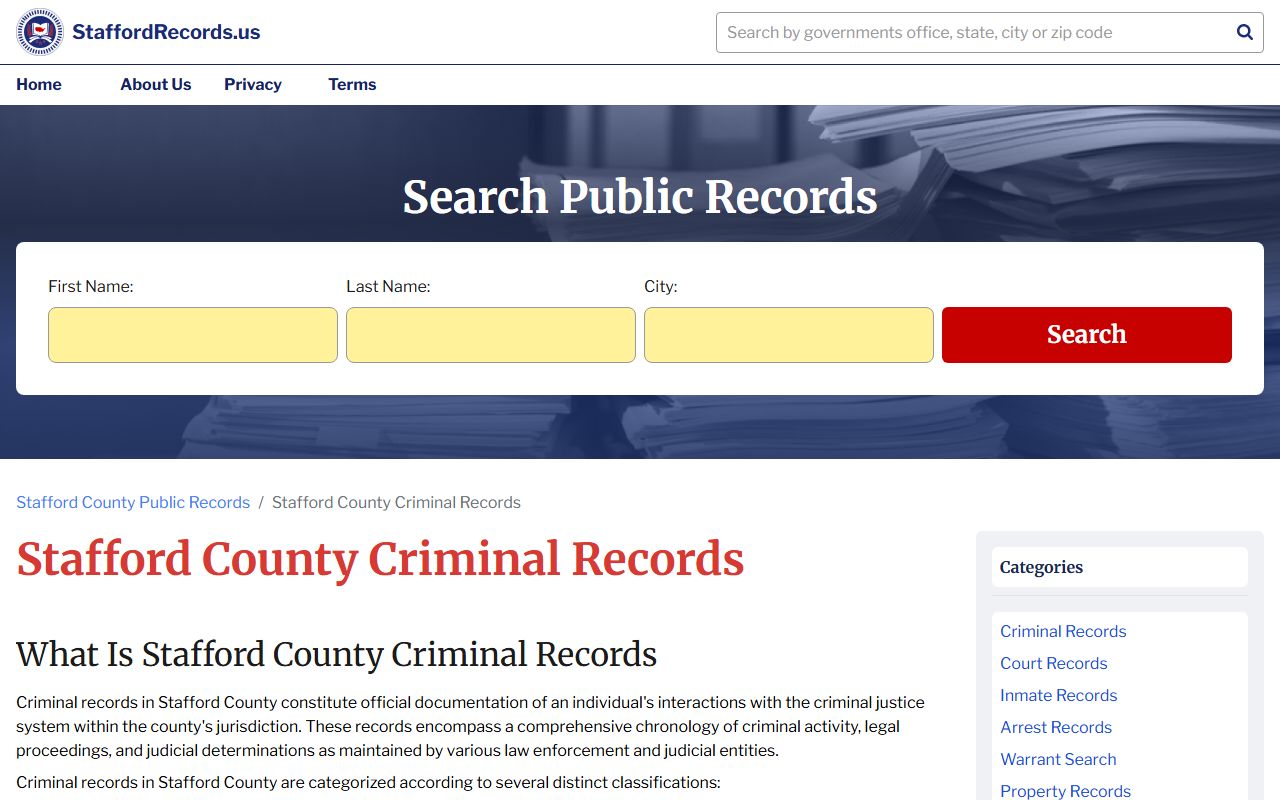 Stafford County Sheriff's Office criminal records and sex offender registry