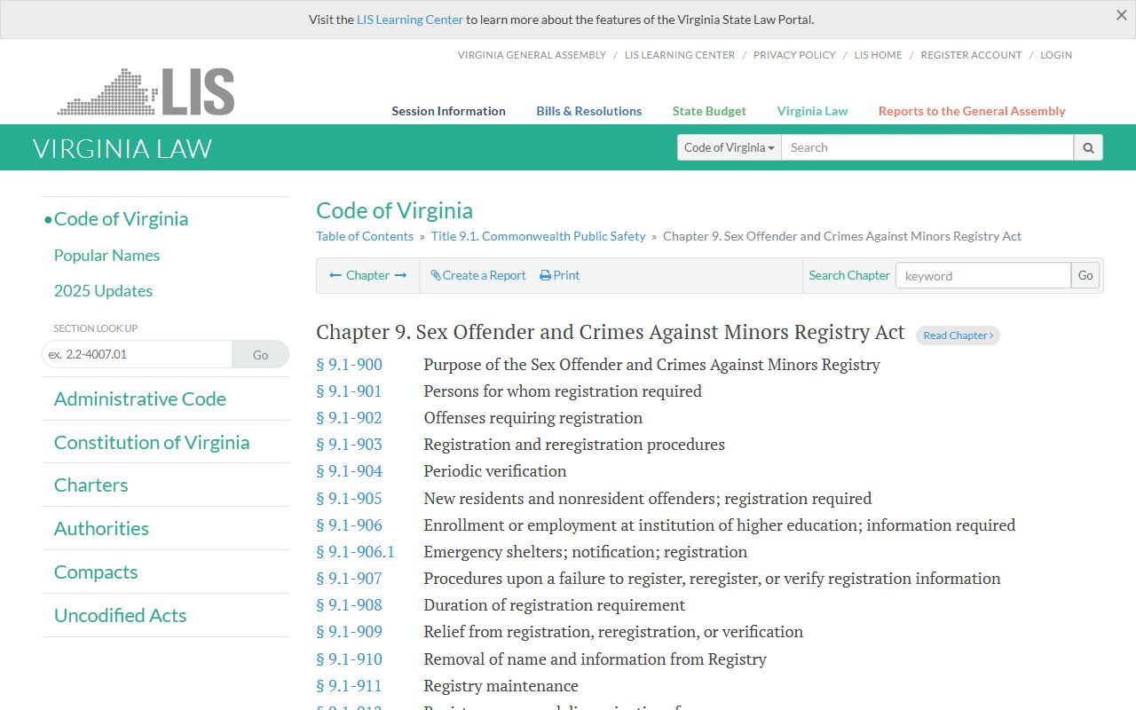 Virginia sex offender law Code Title 9.1